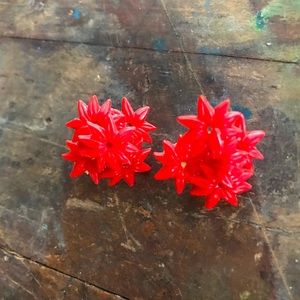 Vintage 60s earrings red floral clip on